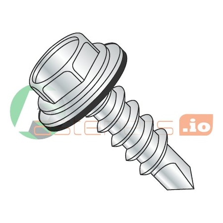 Newport Fasteners Self-Drilling Screw, #14 x 6 in, Zinc Plated Steel Flange Hex Head External Hex Drive, 100 PK 413813